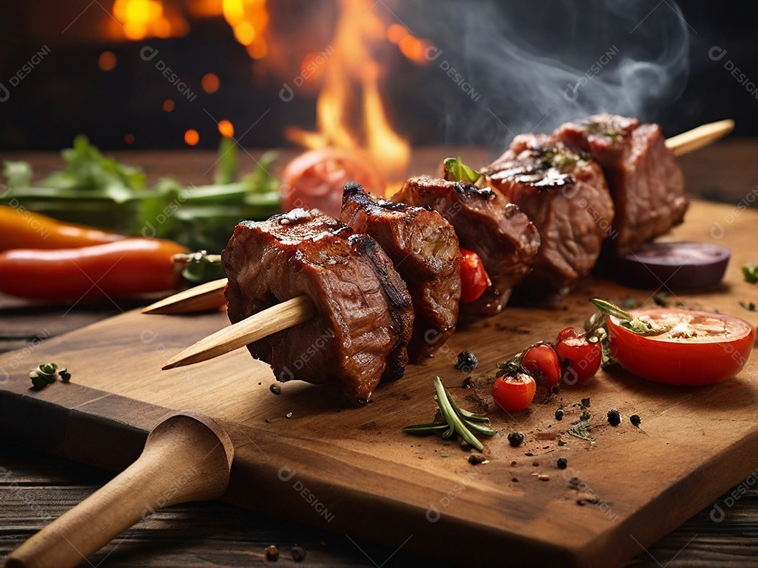 Espetinho de carne assado