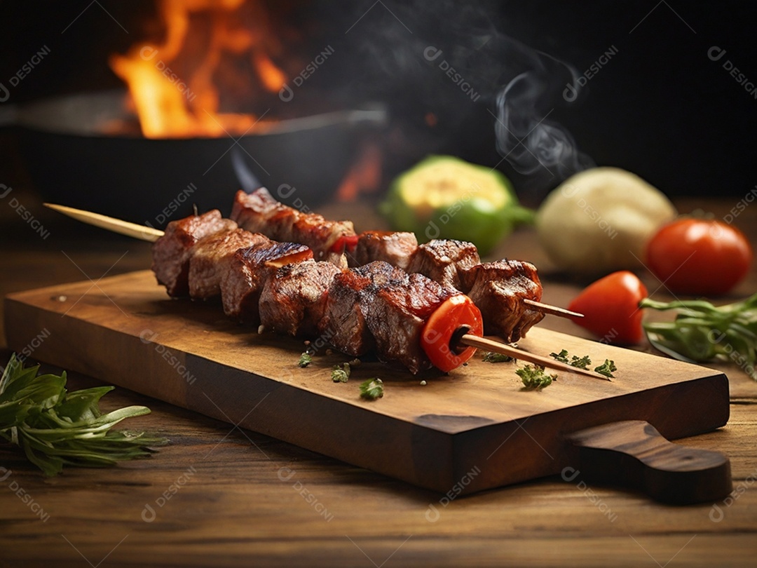 Tábua rústica com carnes assada