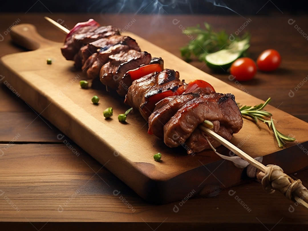 Espetinhos de carne com legumes