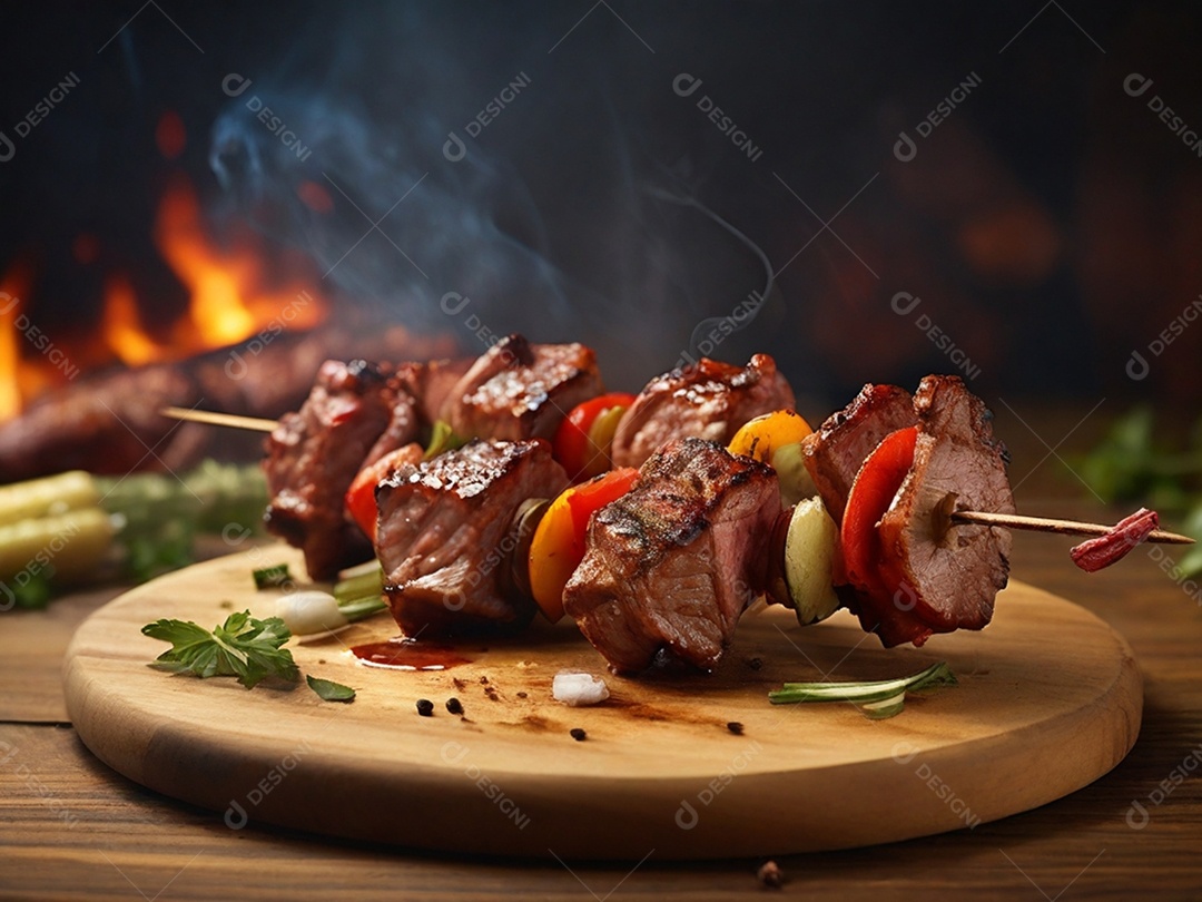 Espetinhos de carne com legumes