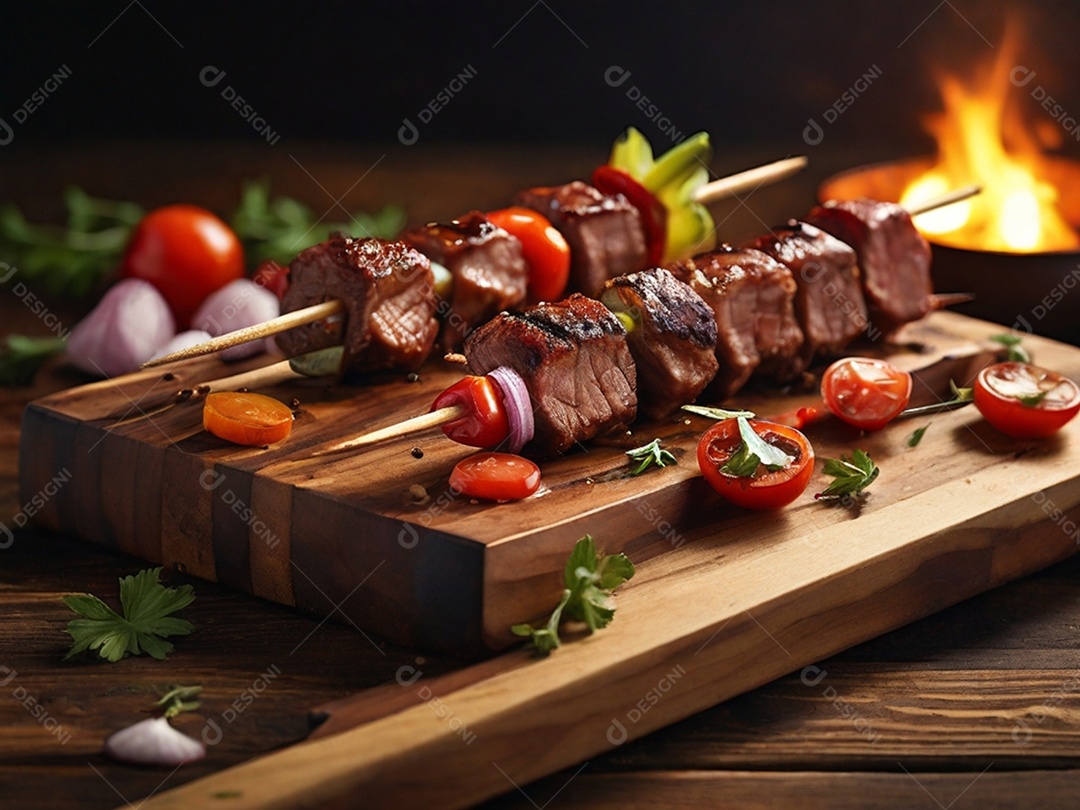 Espetinhos de carne com verduras