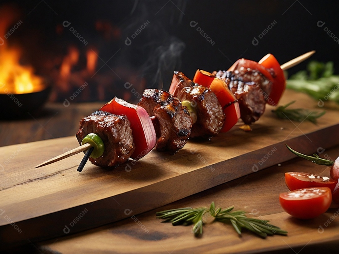 Tábua rústica com carnes assada