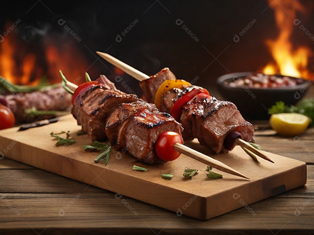 Tábua rústica com carnes assada