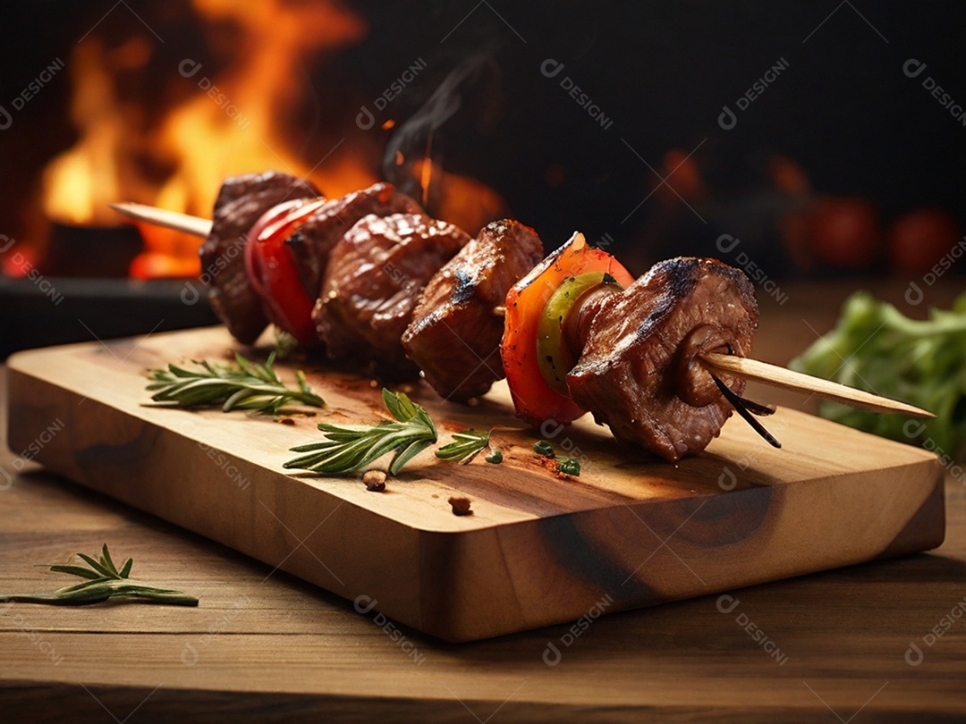 Espetinho de carne com legumes