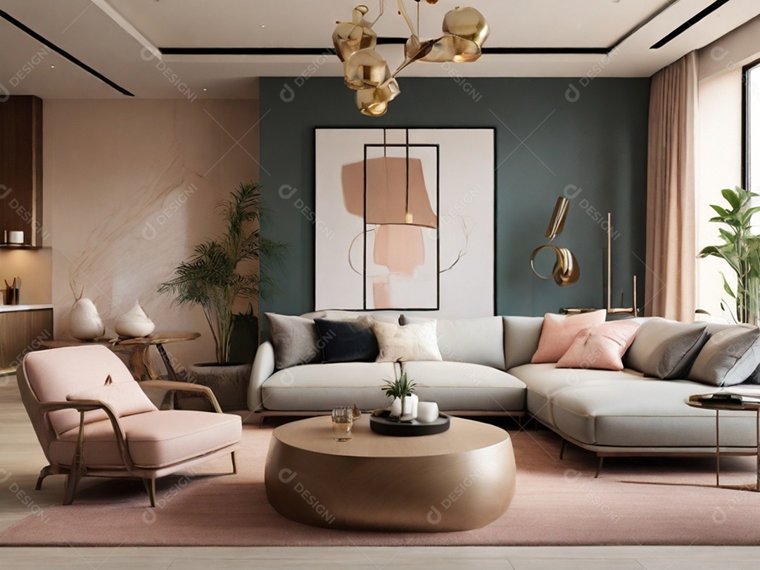 Sala de estar linda e moderna com mesa de centro