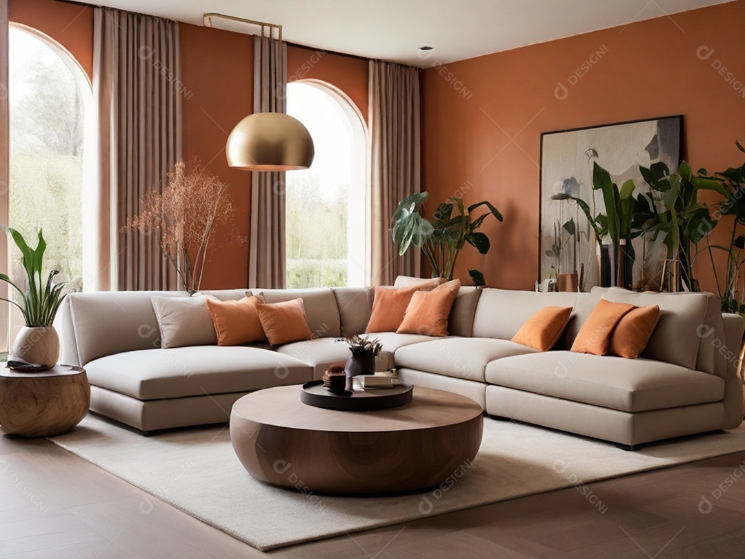 Sala aconchegante com sofá de canto