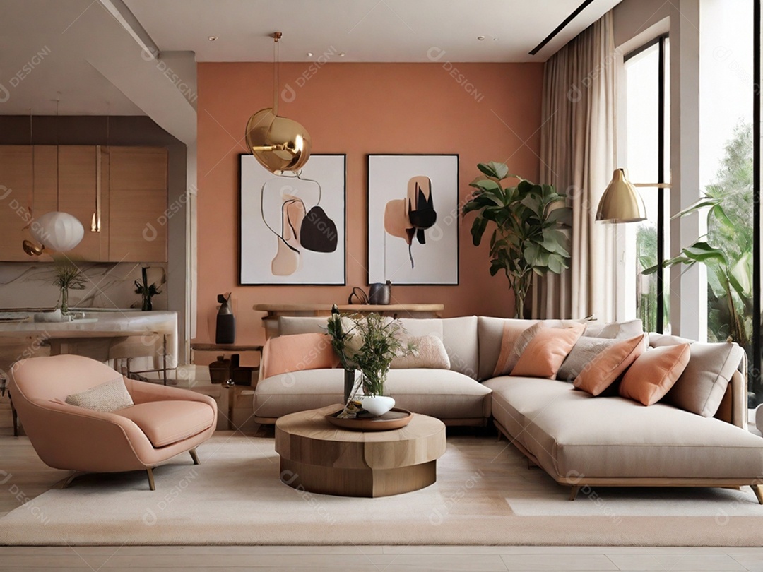 Sala de estar moderna e linda com plantas