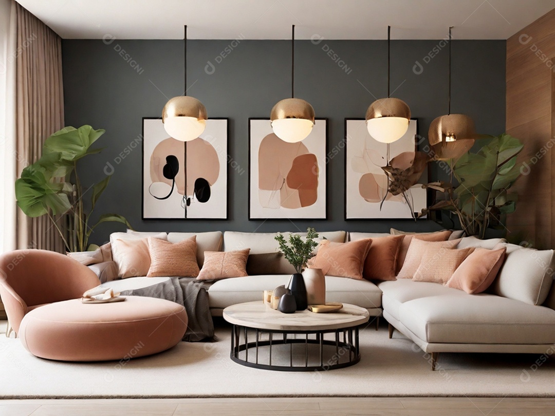 Sala aconchegante com sofá de canto