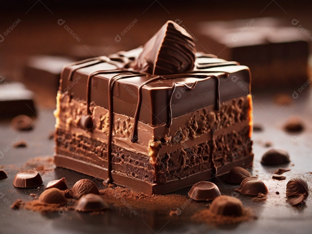 Fatia de bolo de chocolate com barra