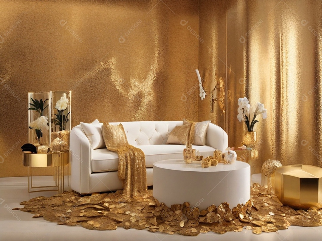 Sala com decoração dourada perfeita