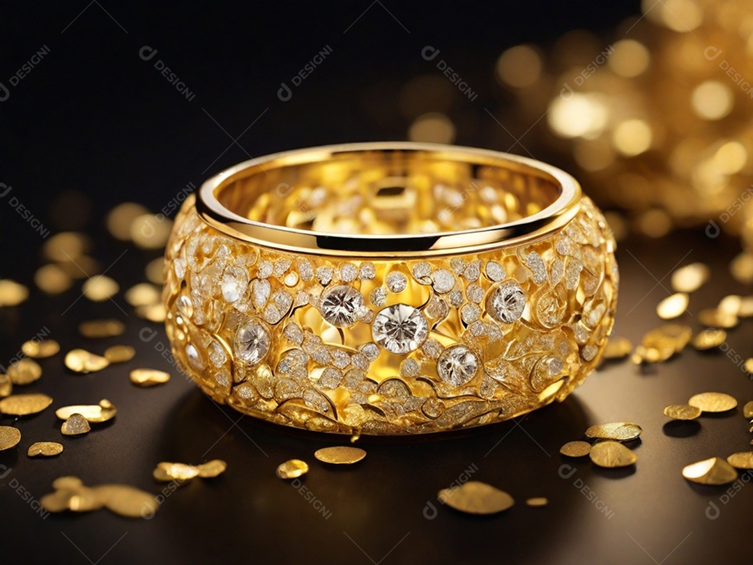 Recipiente dourado com detalhes pratas