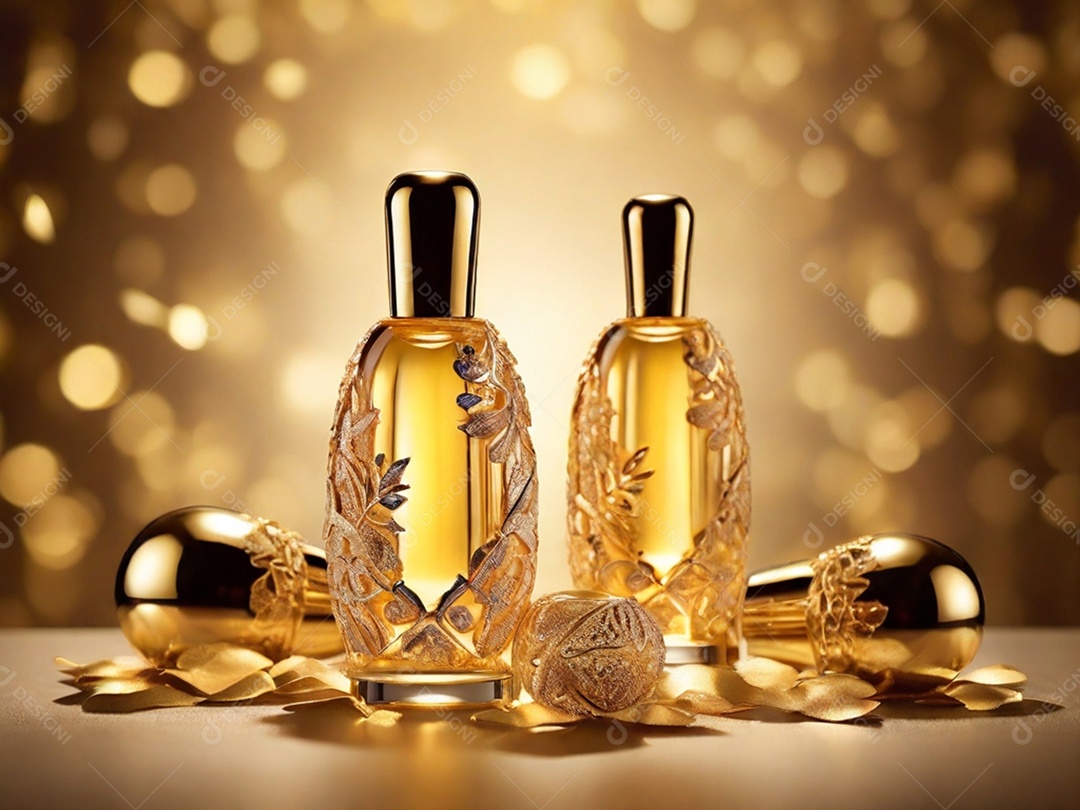 Frasco detalhado e dourados lindo sobre a mesa