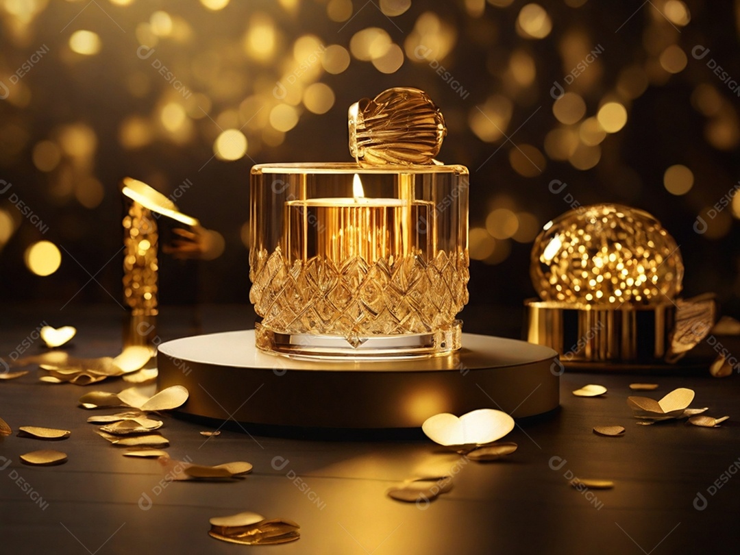 Castiçal dourado com vela dentro