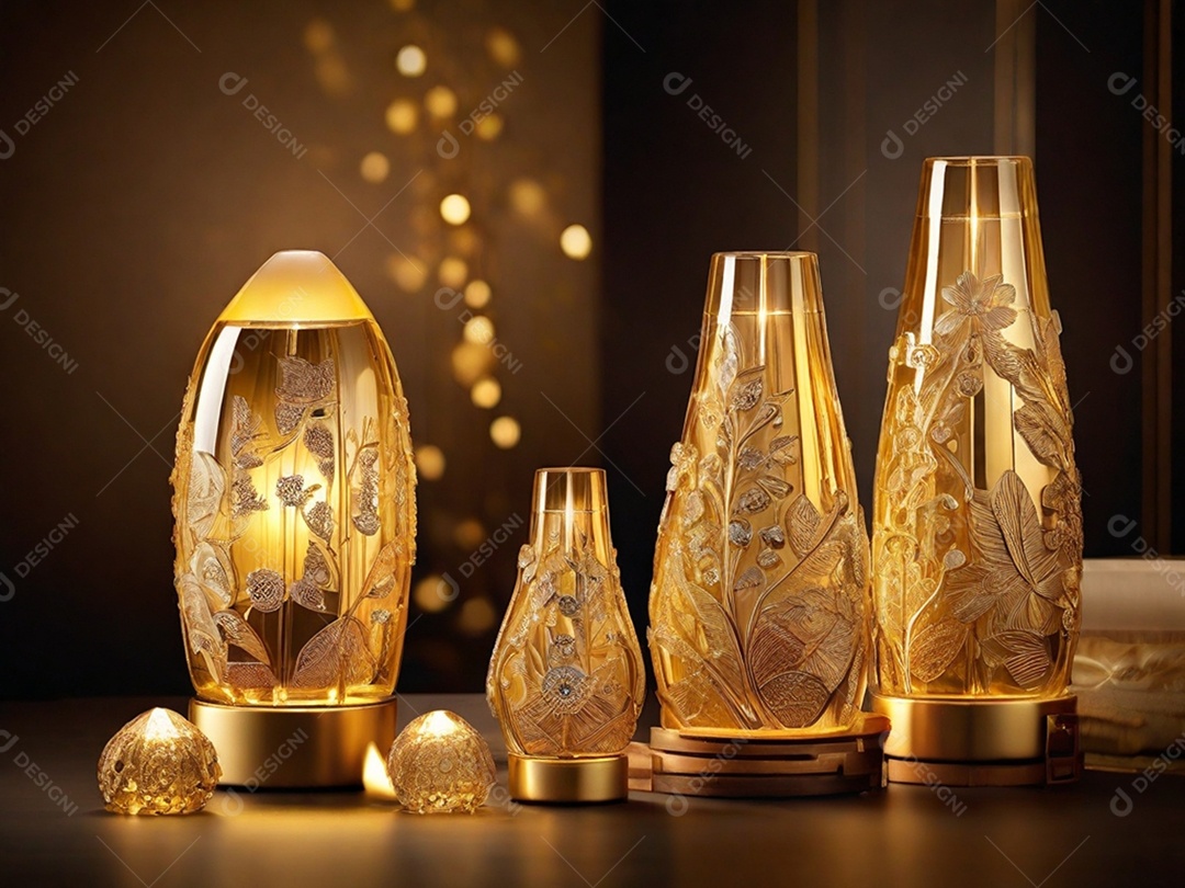 Jarros dourados perfeitos de enfeite sobre uma mesa