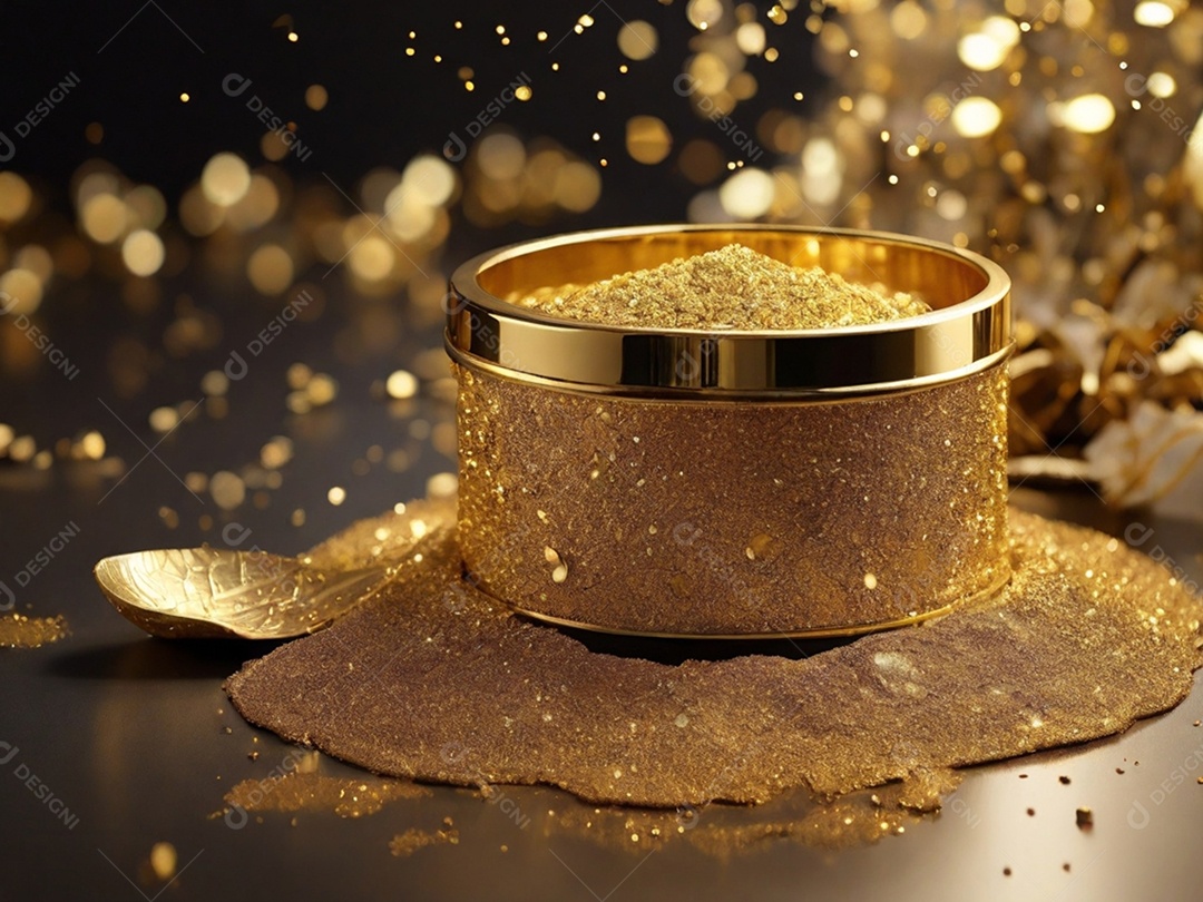 Tigela dourada com muitos glitter