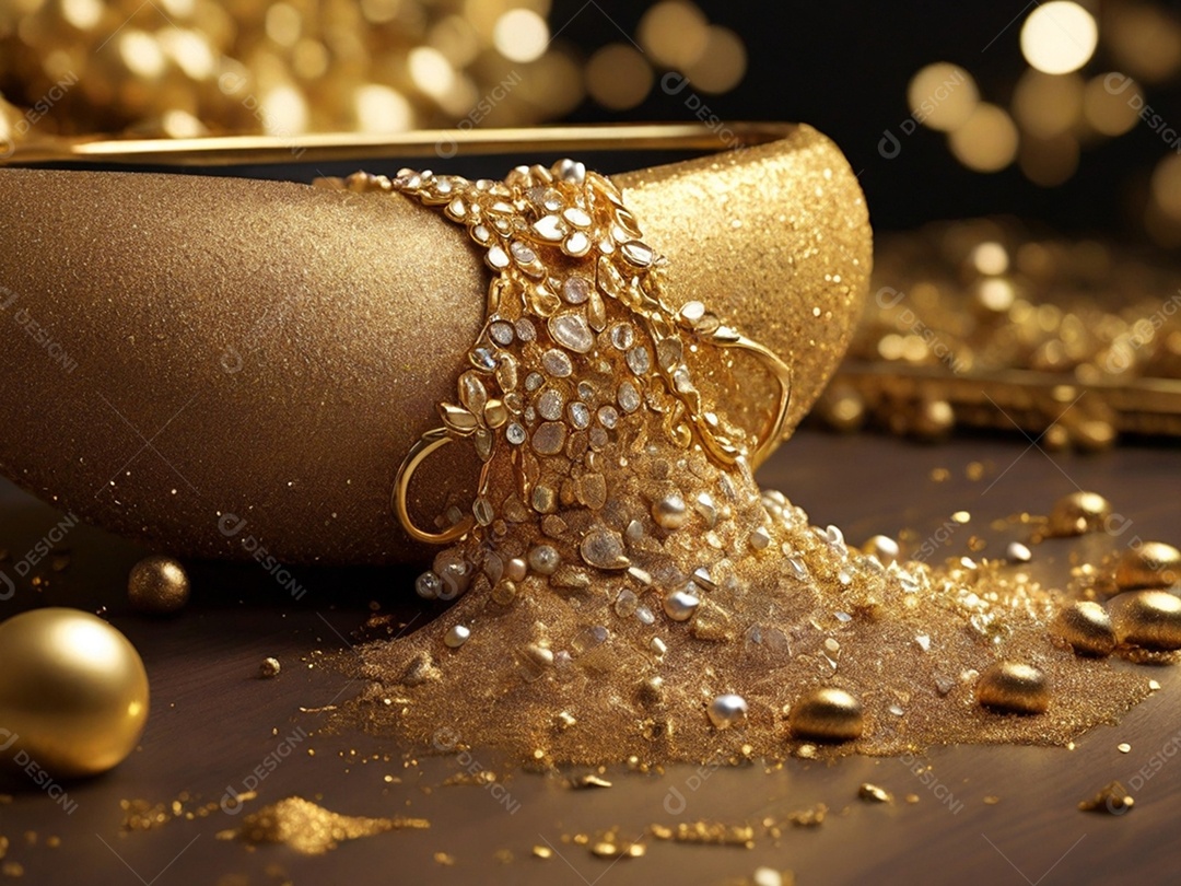 Pote com glitter e paetê dourados