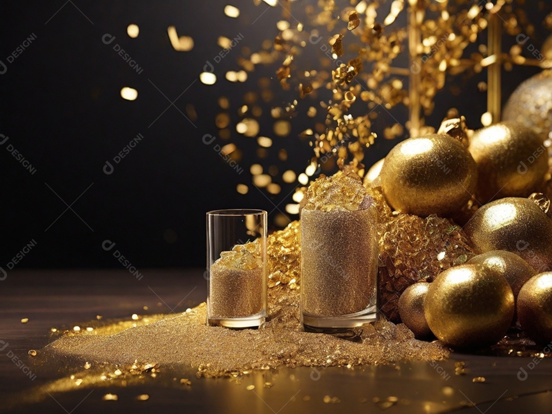 Copos bolas de natal e muitos paetê e glitters