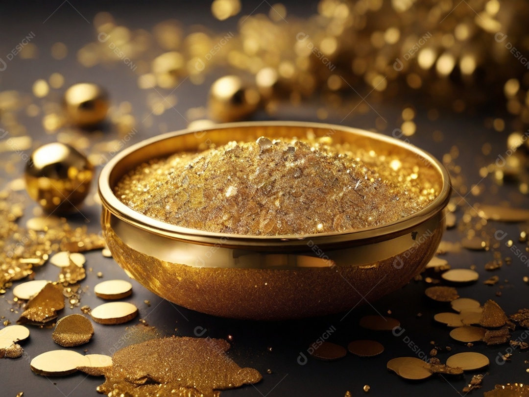 Recipiente com glitter dourado