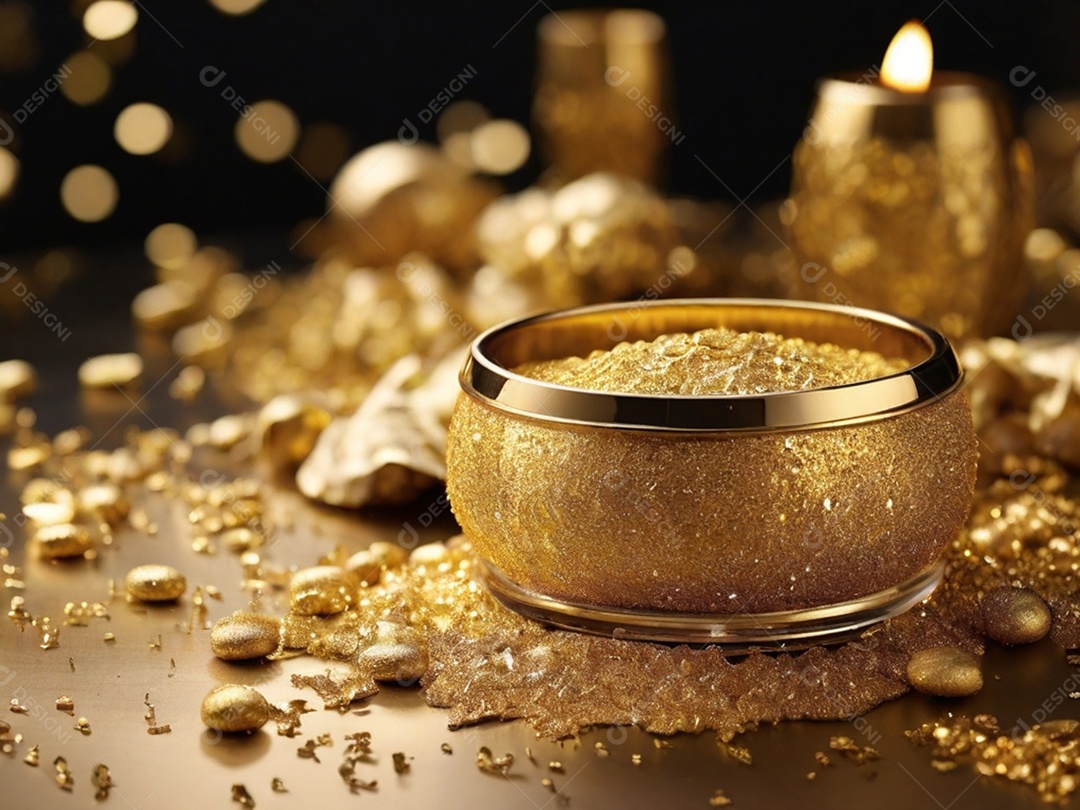 Recipiente com glitter dourado