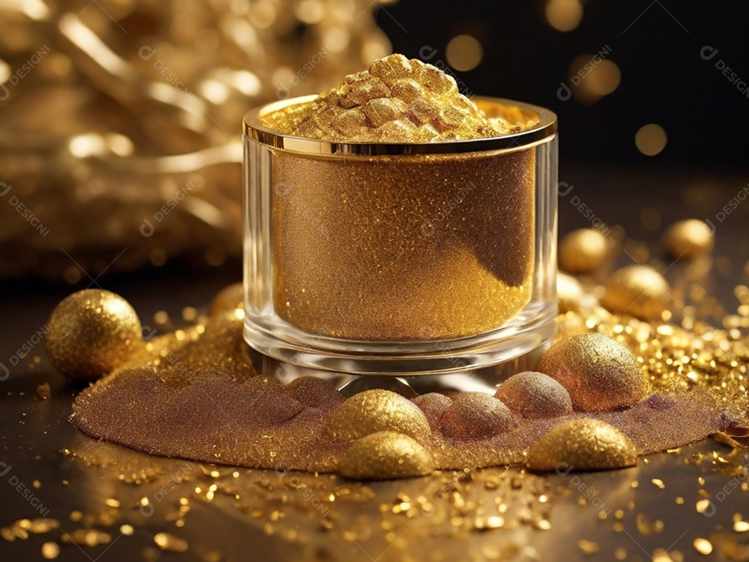 Recipiente com glitter dourado
