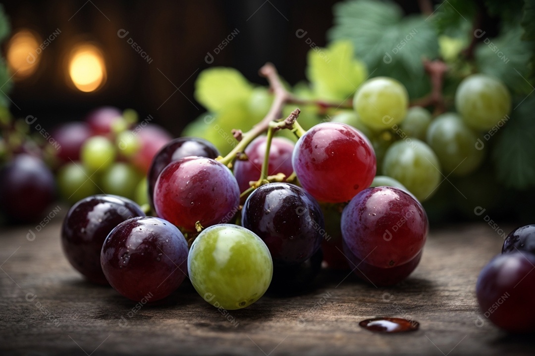 Cachos de uvas em colheita