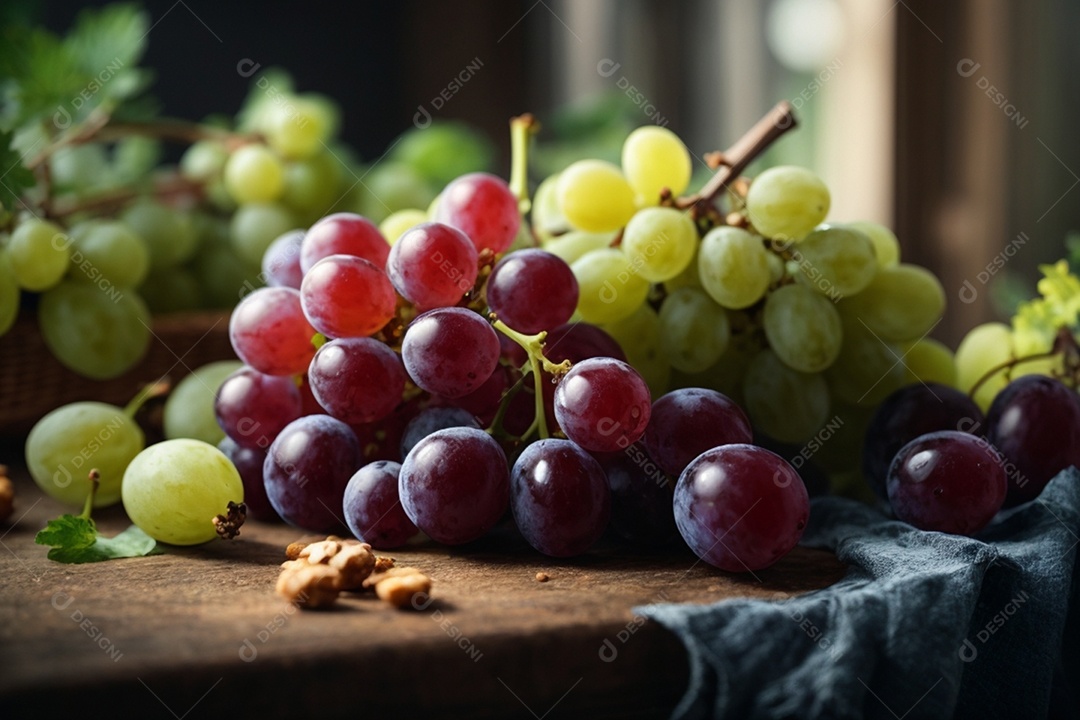 Mesa cheia de uvas deliciosas