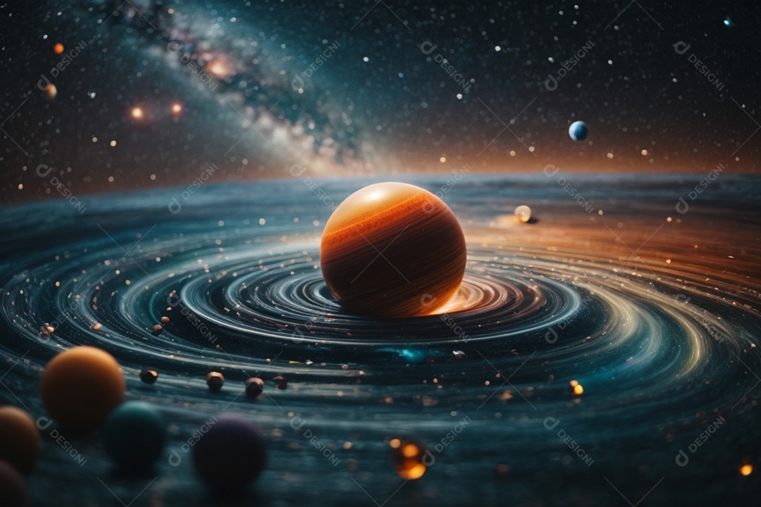 Galáxia sistema solar com planetas ao redor