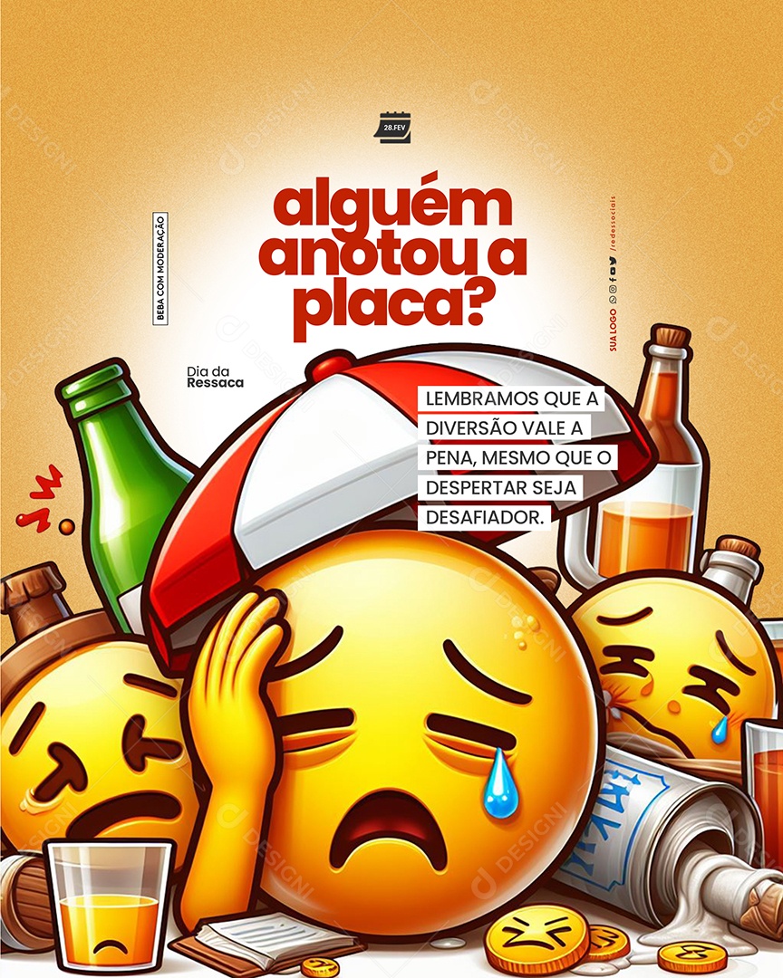 Dia da Ressaca 28 de Fevereiro alguém anotou a placa Social Media PSD Editável