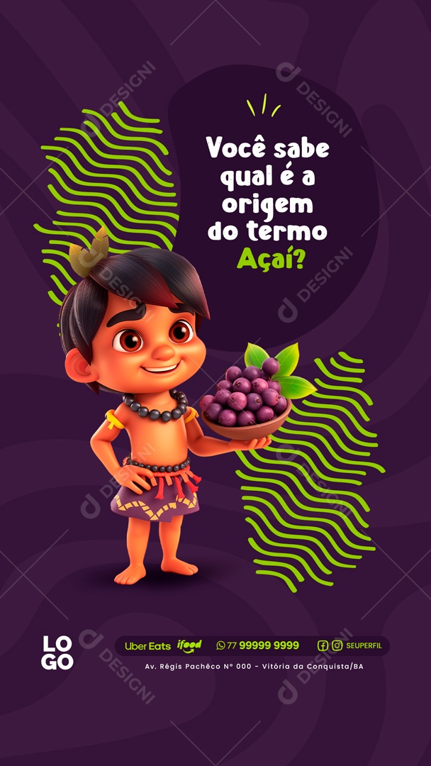 Story Você Sabe a qual é a Origem do Termo Açaí Social Media PSD Editável
