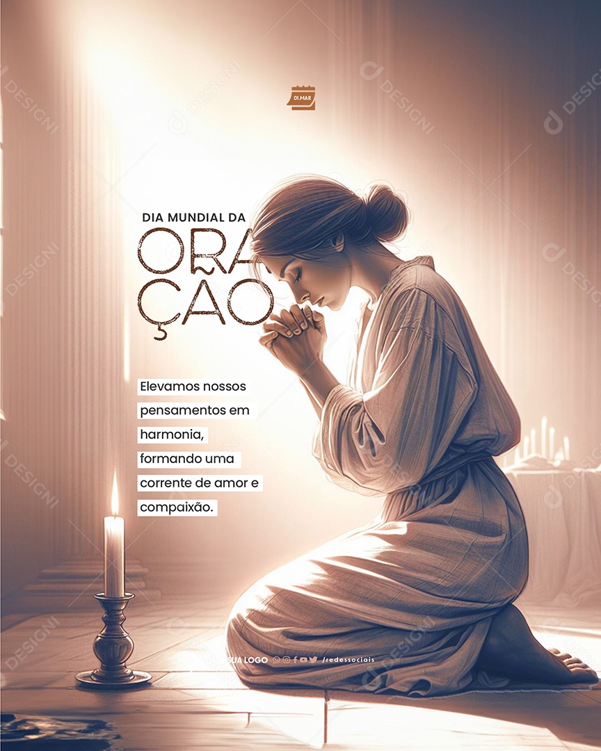 Dia Mundial da Oração 01 de Março Elevamos nossos pensamentos Social Media PSD Editável