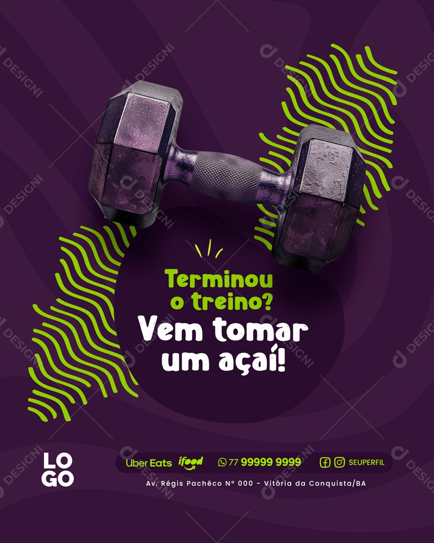 Terminou o Treino vem Tomar um Açaí Social Media PSD Editável