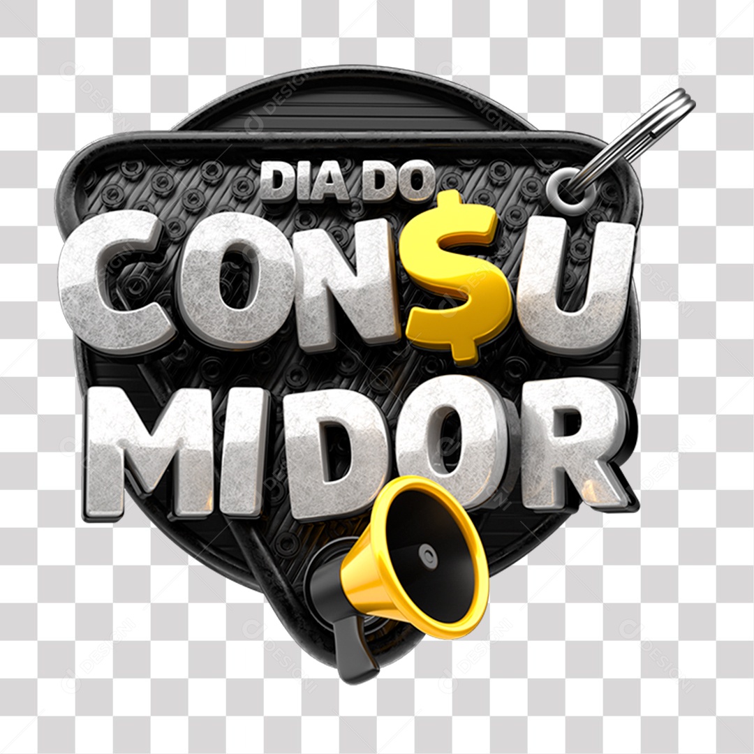 Dia do Consumidor Selo 3D Preto Cinza e Amarelo para Composição PNG Transparente