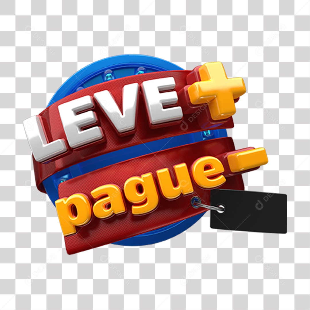 Selo 3D Leve mais Pague menos Vermelho azul e amarelo para Composição PNG Transparente