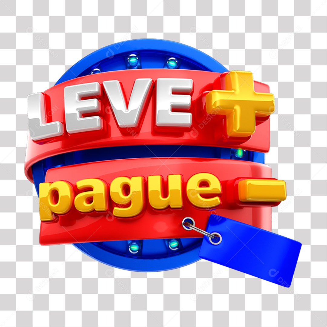 Leve mais Pague menos Selo 3D Vermelho azul e amarelo para Composição PNG Transparente