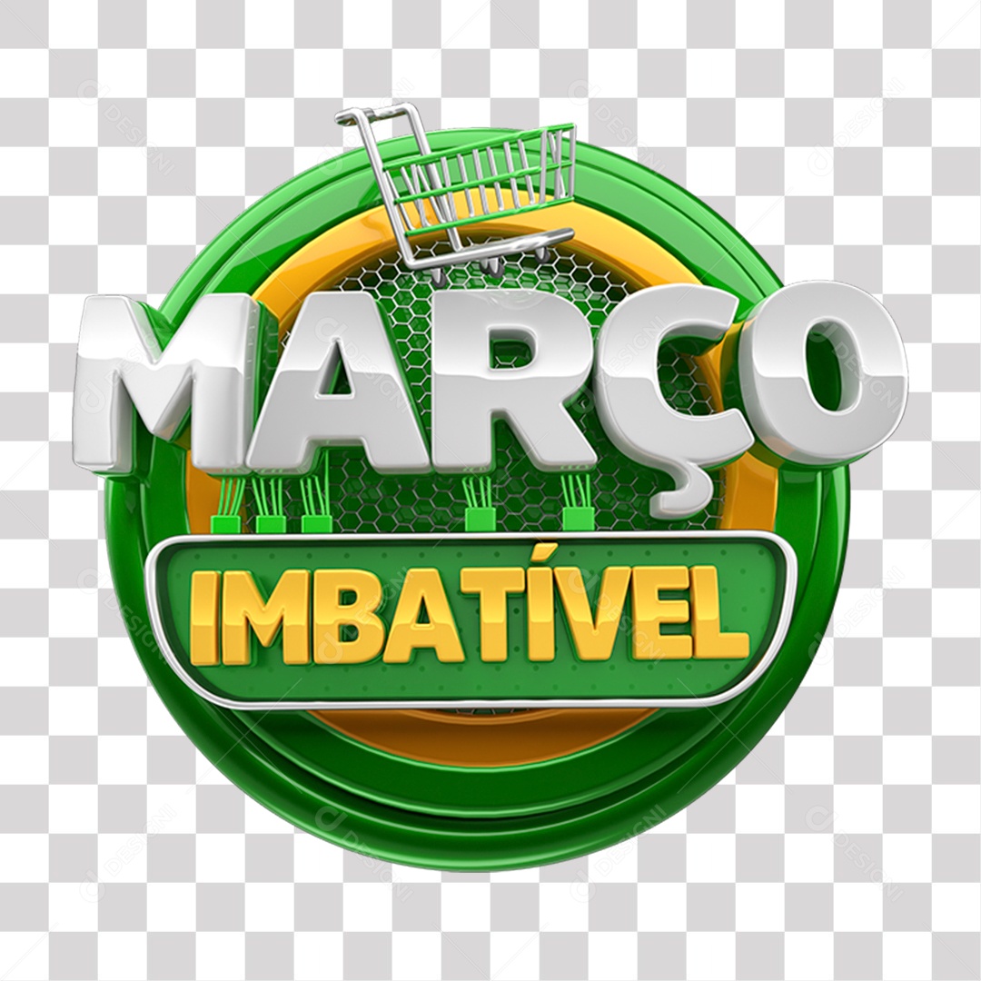 Março Imbatível Selo 3D Verde cinza e amarelo para Composição PNG Transparente