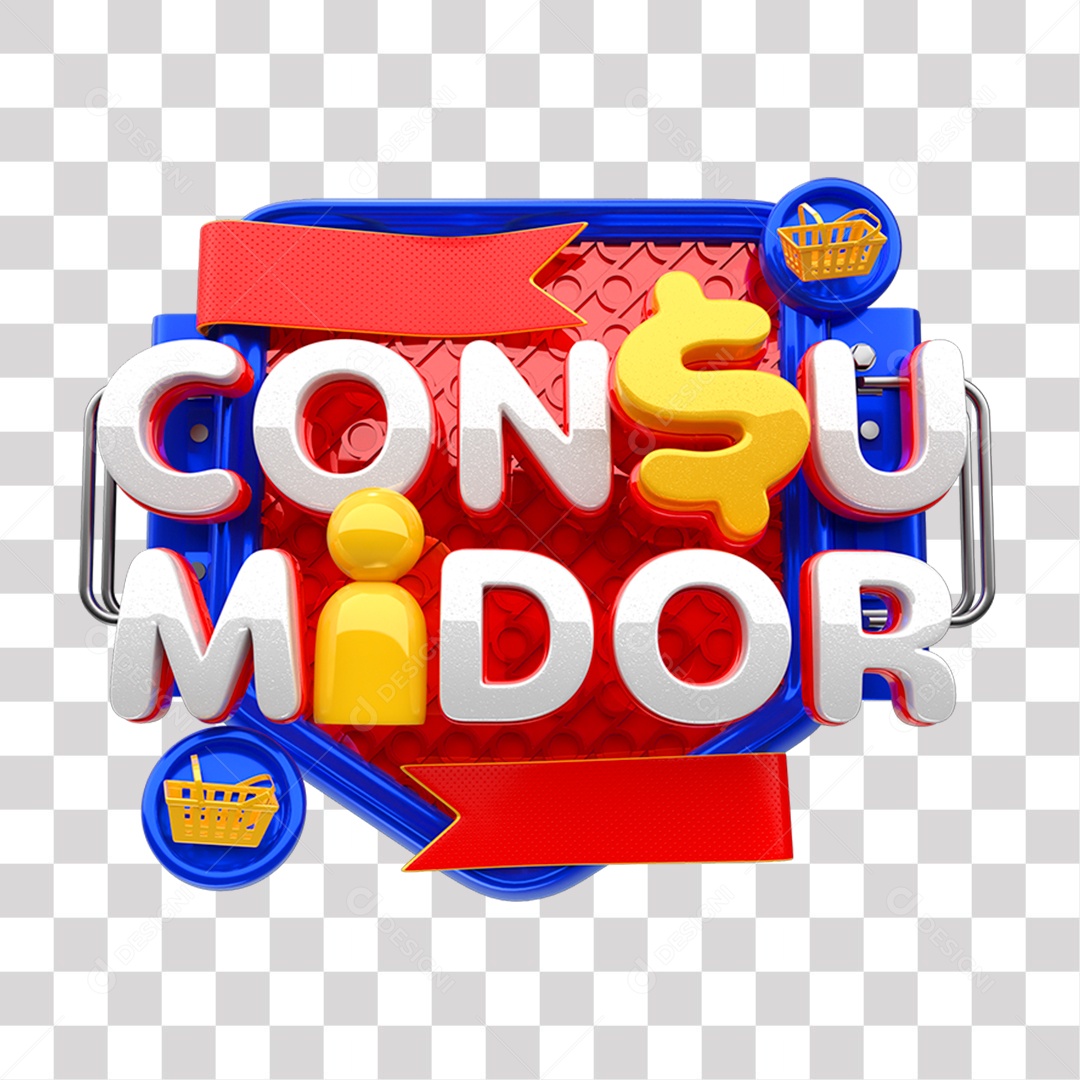 Consumidor Selo 3D Vermelho branco e Azul para Composição PNG Transparente