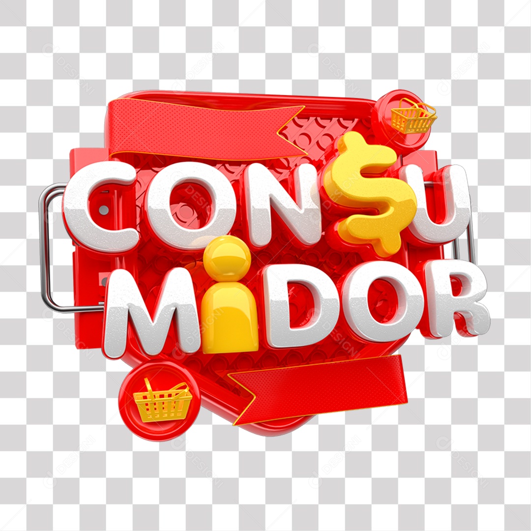 Consumidor Selo 3D Vermelho branco e Amarelo para Composição PNG Transparente