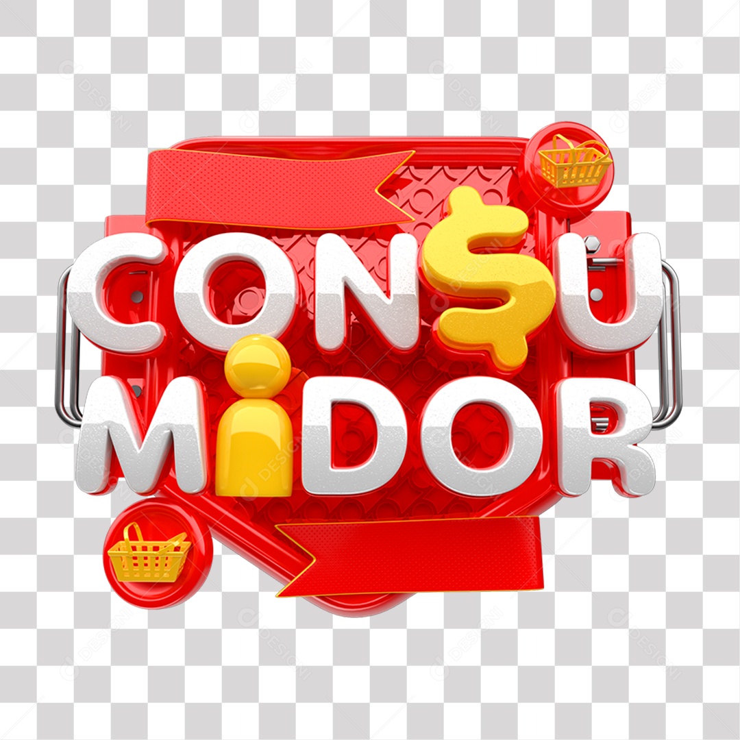 Selo 3D Consumidor Vermelho branco e Amarelo para Composição PNG Transparente