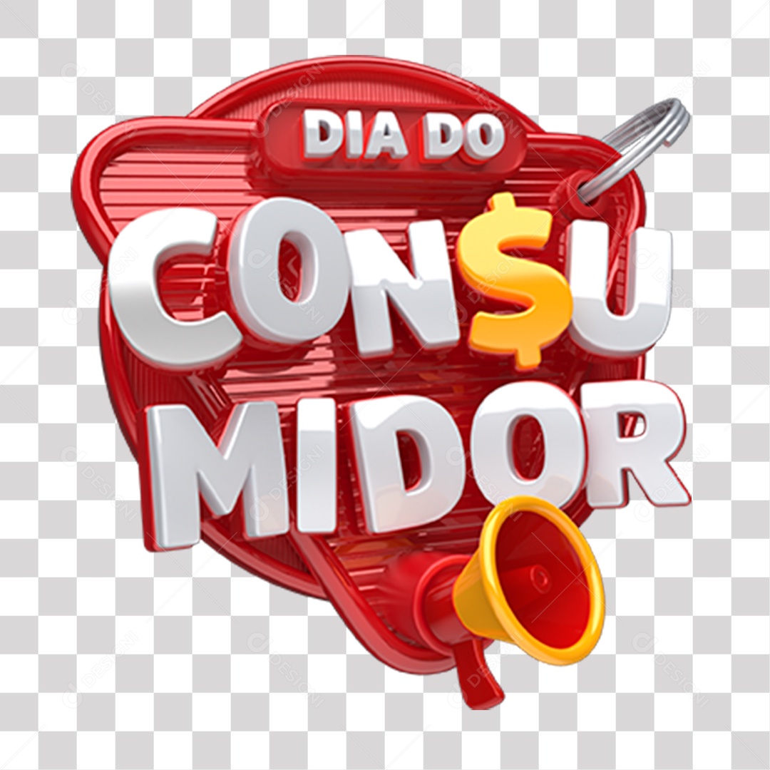 Dia do Consumidor Selo 3D Vermelho Branco e Amarelo para Composição PNG Transparente