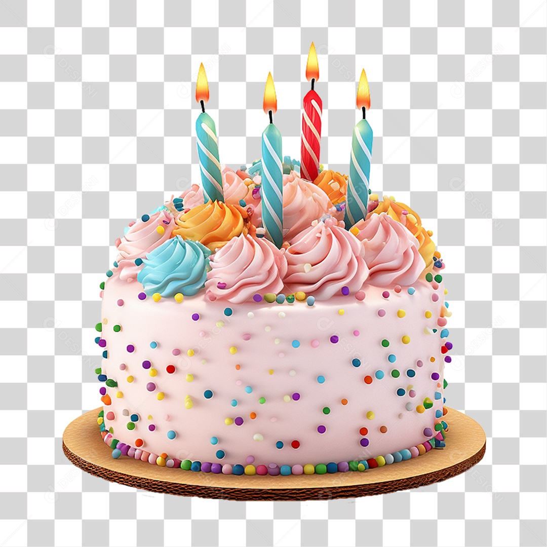Bolo de Aniversário Enfeitado PNG Transparente