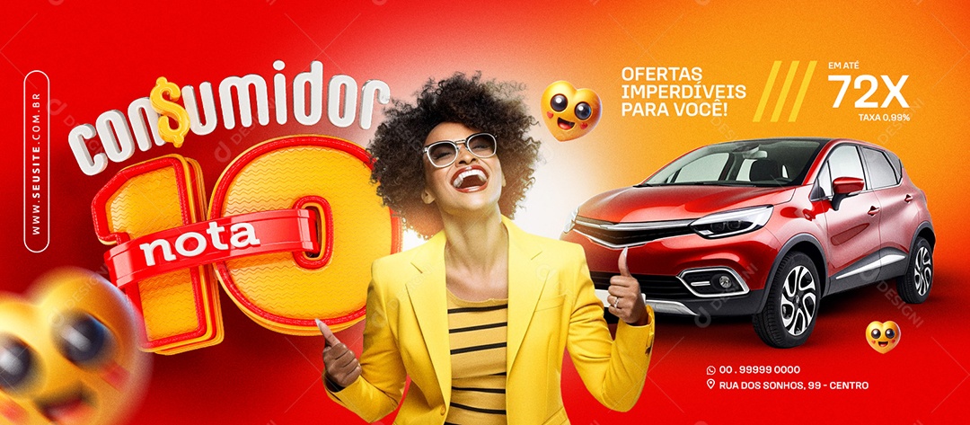 Banner Consumidor Nota 10 Concessionária Ofertas imperdíveis em até 72x Social Media PSD Editável