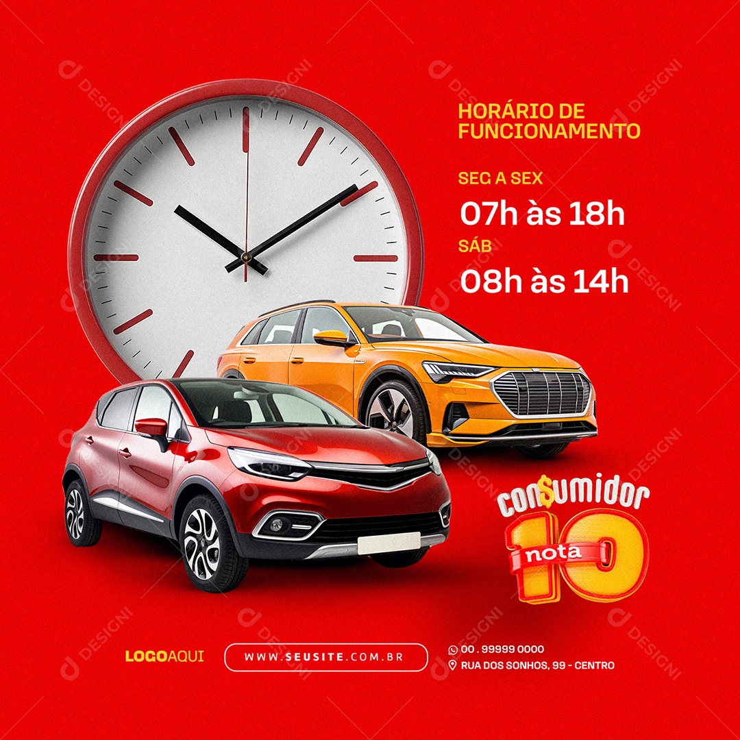 Consumidor Nota 10 Concessionária Horário de Funcionamento Social Media PSD Editável