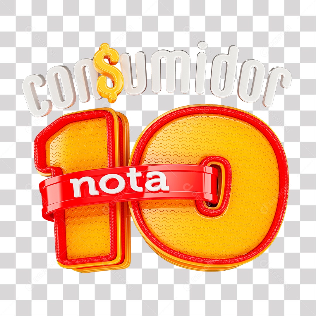 Consumidor Nota 10 Selo 3D Branco Vermelho e Amarelo para Composição PNG Transparente