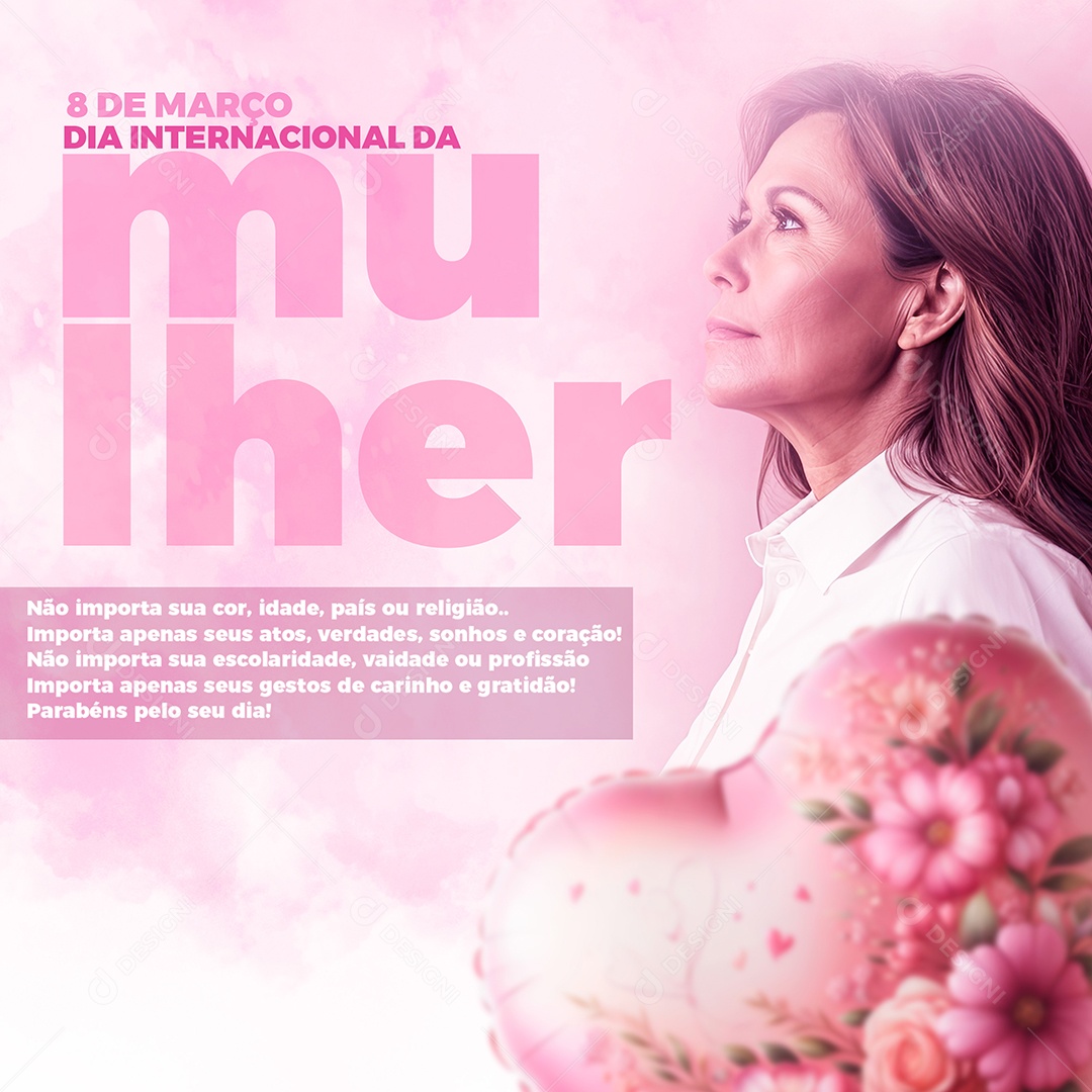 Dia Internacional das Mulheres 8 de Março Parabéns Social Media PSD Editável