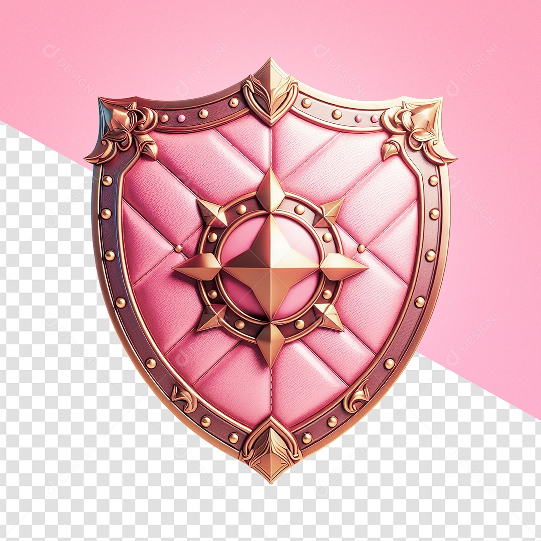 Escudo Rosa de Dia da Mulher Elemento 3D para Composição PSD