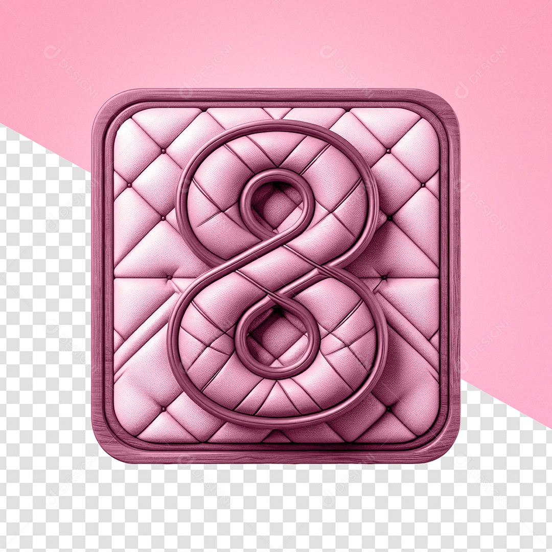 Quadro com Número 8 Elemento 3D Rosa para Composição PSD