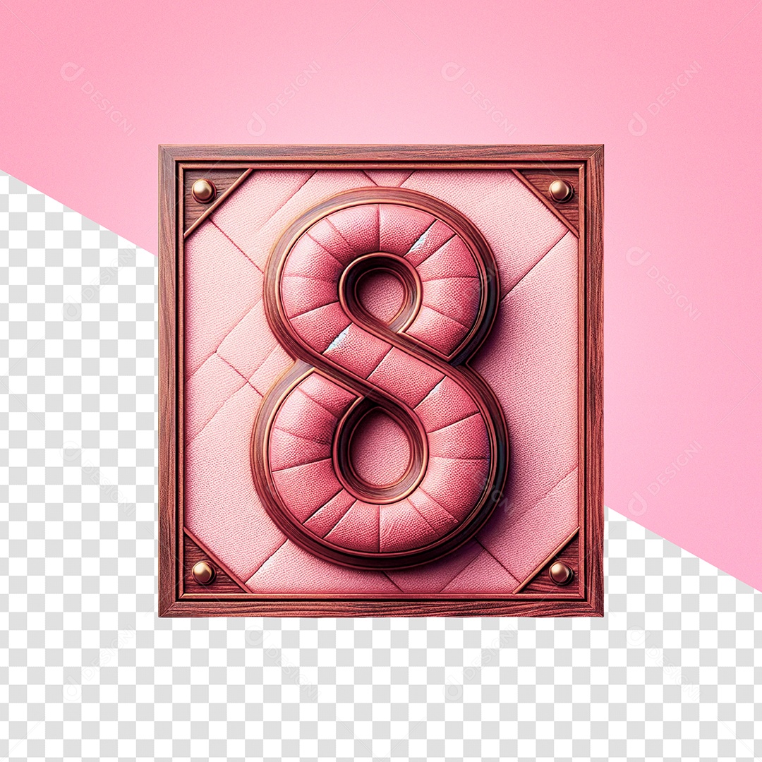 Quadro com Número 8 Rosa Elemento 3D para Composição PSD