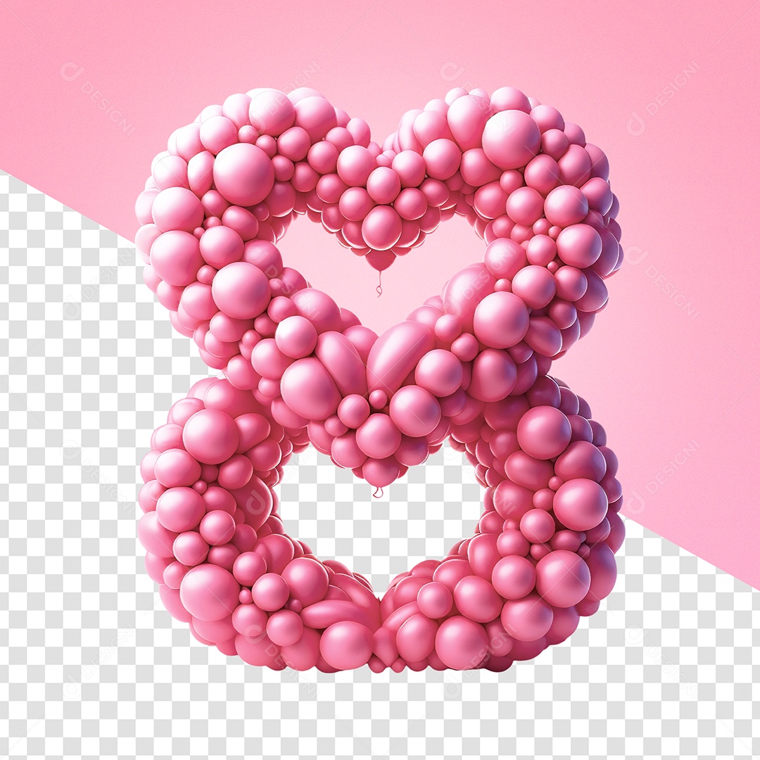 Corações Rosa Elemento 3D para Composição PSD