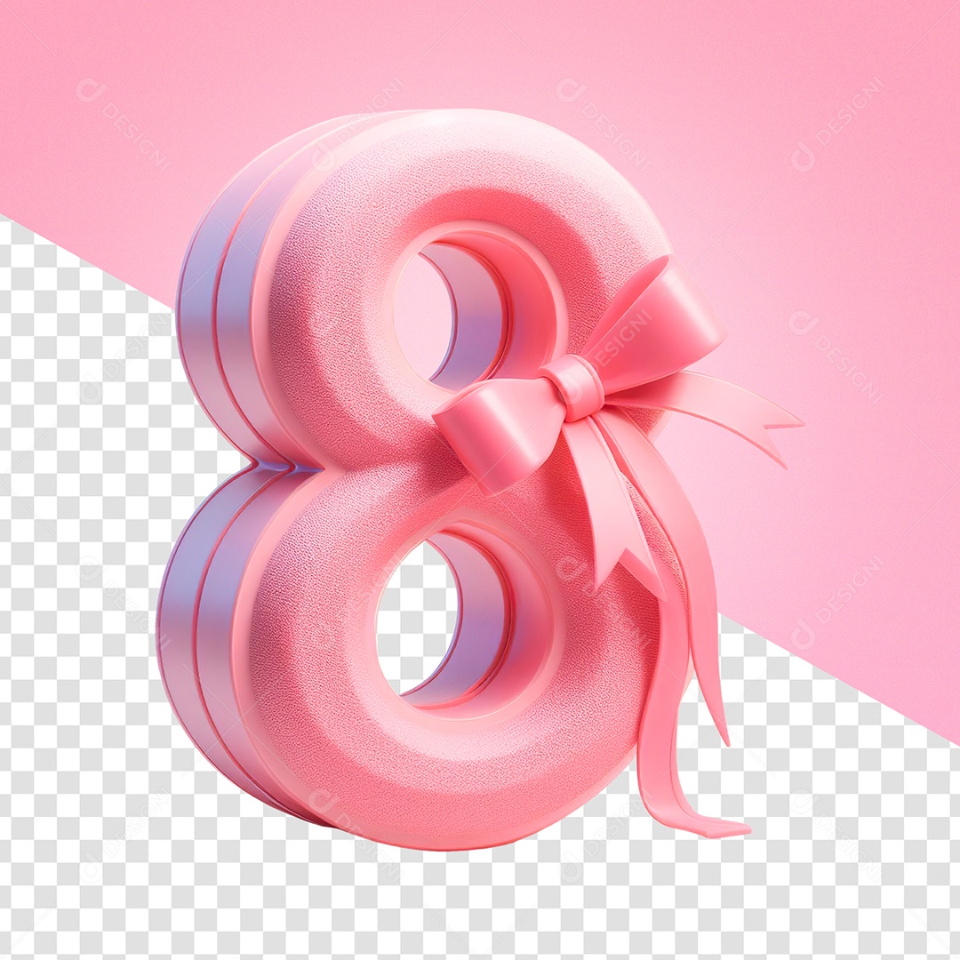 Número 8 com Laço Elemento 3D Rosa para Composição PSD