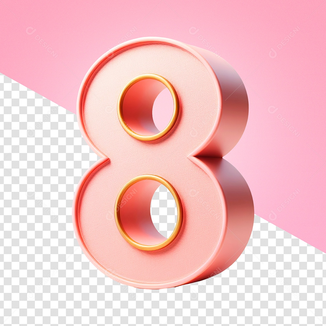 Número 8 Rosa Elemento 3D para Composição PSD